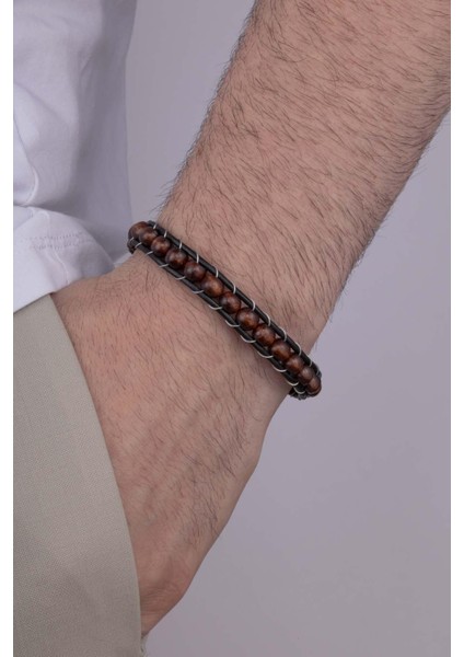 Ceviz Ağacı Deri Geçişli Erkek Bileklik modelleri