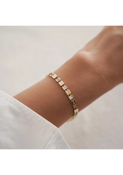Baget Taşlı Kare Altın Bileklik modelleri