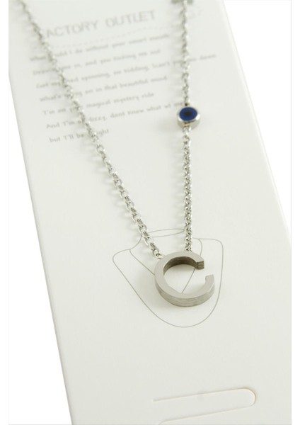 Allzey Gümüş Renkli Harfli Çelik Kolye-C