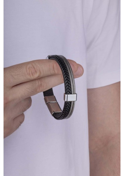 Çift Sıra Örgü Model Erkek Deri Bileklik modelleri