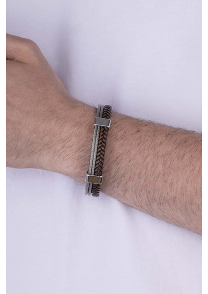 Çift Renk Örgü Model Gri Geçişli Erkek Deri Bileklik fiyatları