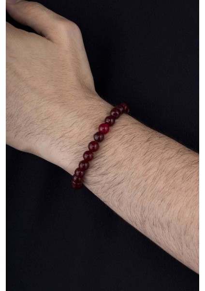 Bordo Renkli Yuvarlak Kesim Ceyt Taşı Erkek Bileklik fiyatları