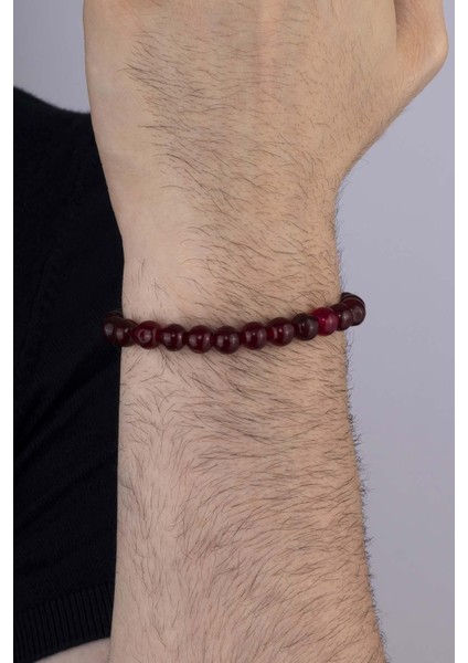 Bordo Renkli Yuvarlak Kesim Ceyt Taşı Erkek Bileklik modelleri