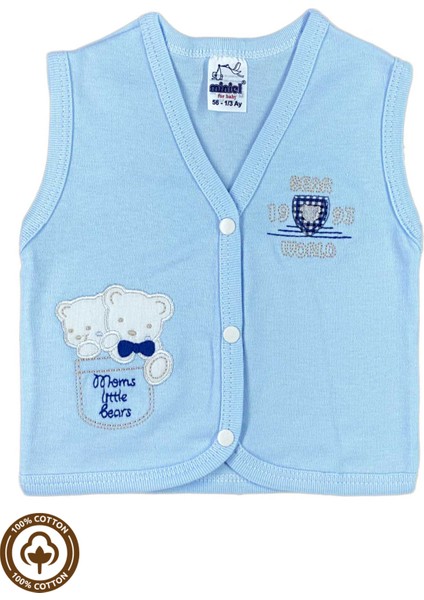 Unisex Bebek Ikiz Nakışlı %100 Organik Pamuklu Penye Bebek Yelek