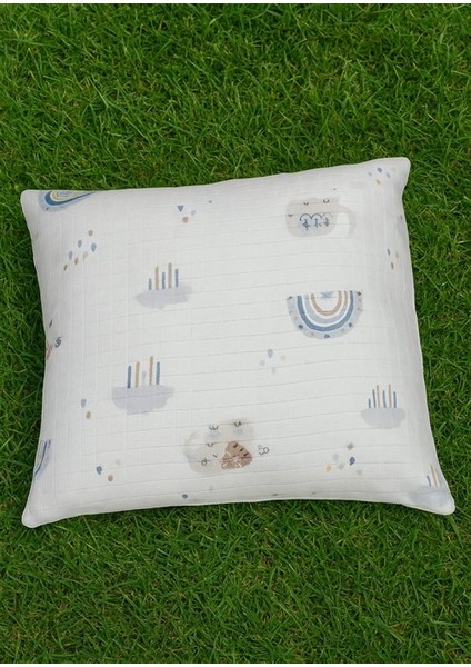 Müslin Bebek Yastık Kılıfı % 100 Pamuklu Filli Bulutlu 35X44