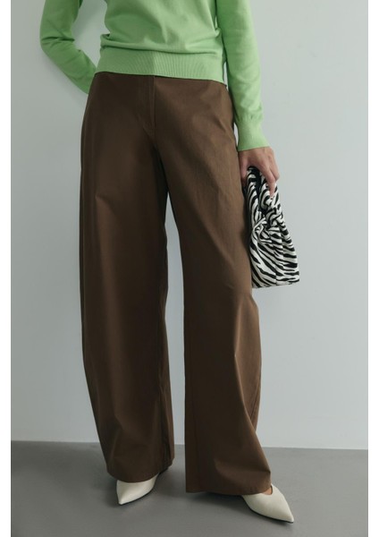 Kahverengi Caby Geniş Paça Pantolon
