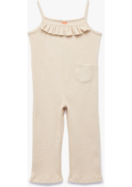 Viskon Karışımlı Fırfır Detaylı Cepli Ince Askılı Tulum