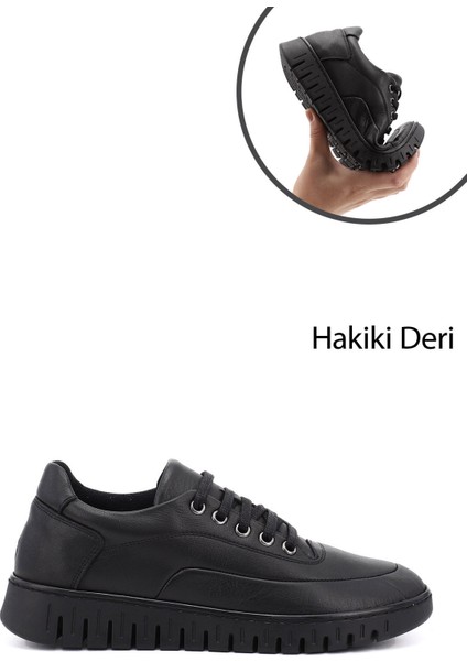 Kadın Siyah Bağcıklı Hakiki Deri Comfort Ayakkabı