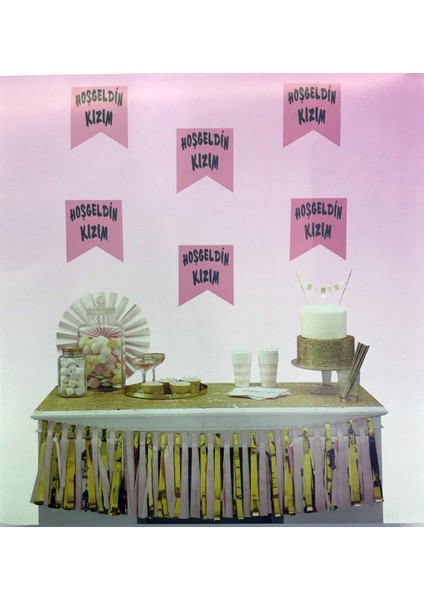 Hoşgeldin Kızım Yazılı Flama Süs Pembe Üzeri Gümüş Renk modelleri