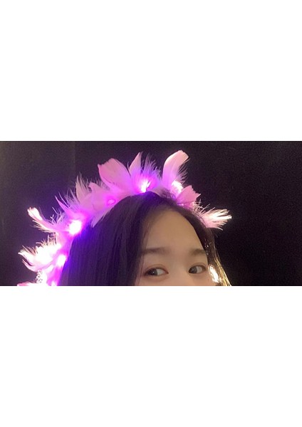 LED Işıklı Rgb 3 Fonksiyonlu Otrişli Parti Tacı Pembe Renk