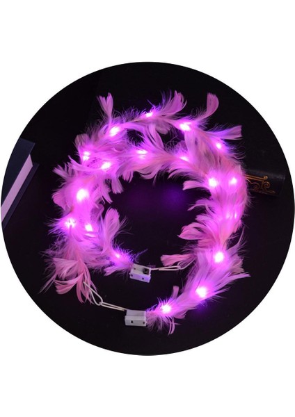 LED Işıklı Rgb 3 Fonksiyonlu Otrişli Parti Tacı Pembe Renk