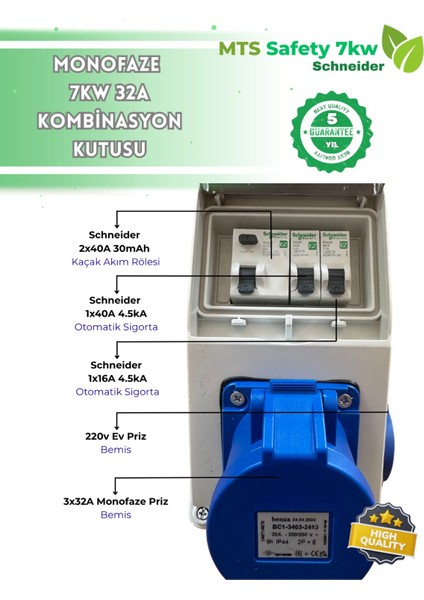 7.4 Kw Schneider Tesla Mavi Adaptör Uyumlu Elektrikli Araç Şarj Cihazı Kombinasyon Kutusu 7kw modelleri