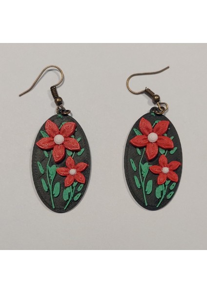 Çiçek Oval Küpeler