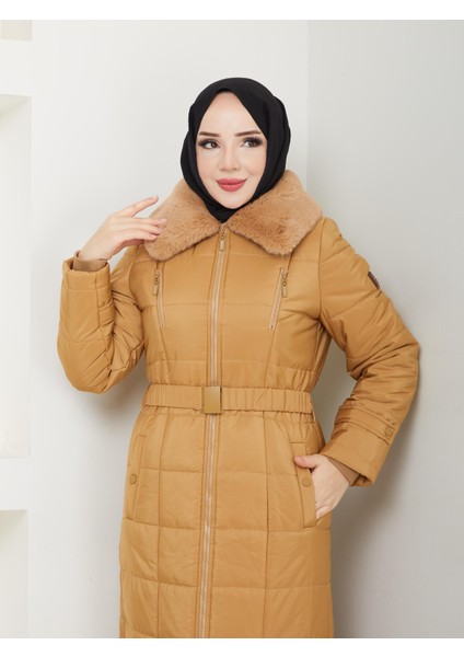 Araboy 125 cm Tesettür Şişme Kapitone Kadın Kışlık Kaban Kürklü 67032