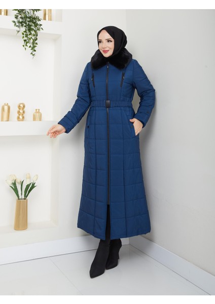Araboy 125 cm Tesettür Şişme Kapitone Kadın Kışlık Kaban Kürklü 67032