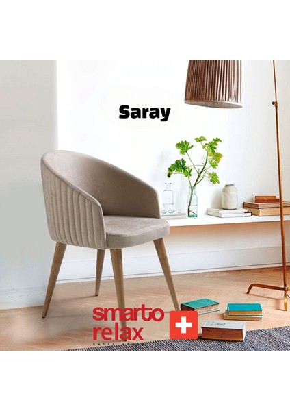 2’li Saray Sandalye Ahşap Ayaklı Krem Kumaş