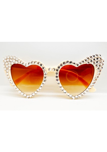 Krem Taşlı Kalp Gelin Gözlüğü