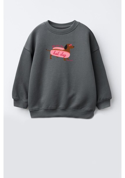 Kız Çocuk Baskılı 3 Iplik Kumaş Pamuklu Sweatshirt