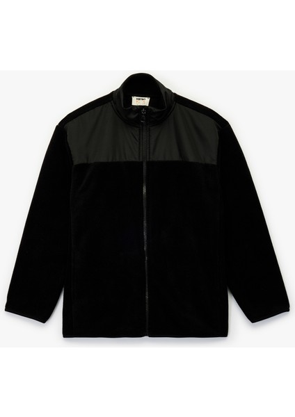 Fermuarlı Uzun Kollu Dik Yaka Polar Sweatshirt