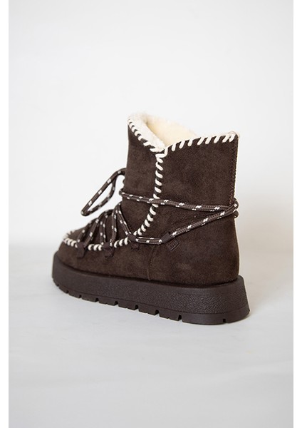 219851141-10S Kadın Yumuşak Rahat Kürklü Bot - Tekstil Süet Kışlık Kahve Bot modelleri