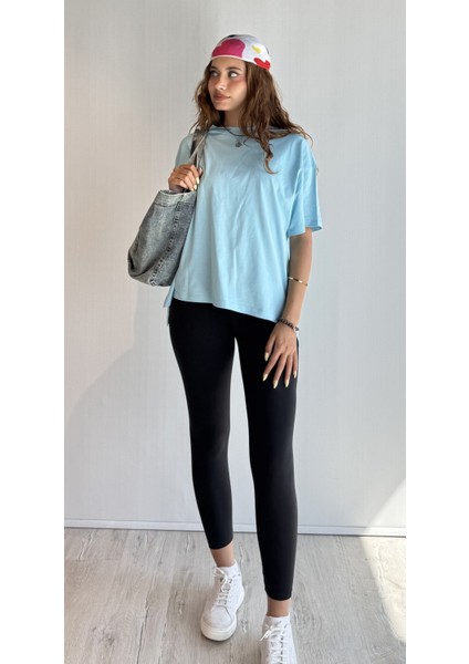 Kadın Bisiklet Yaka Kısa Kollu Oversize Basic Tişört fiyatları