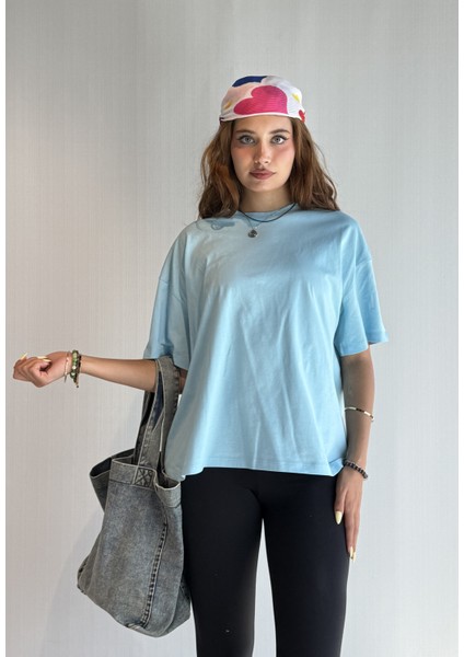 Kadın Bisiklet Yaka Kısa Kollu Oversize Basic Tişört indirimleri