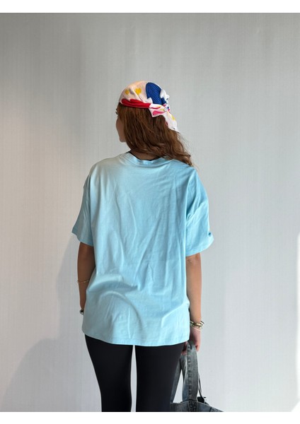 Kadın Bisiklet Yaka Kısa Kollu Oversize Basic Tişört