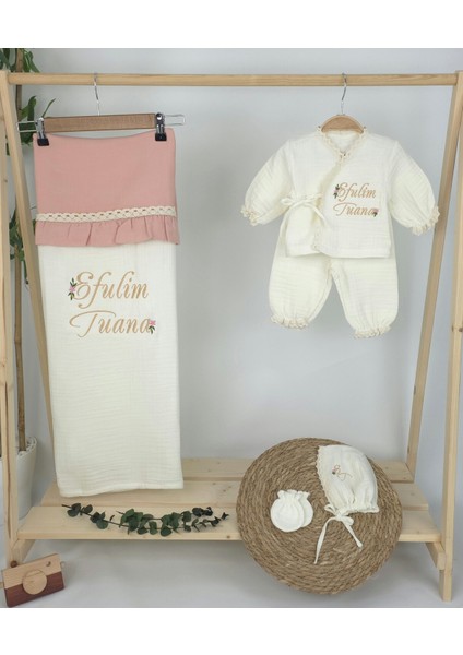 Müslin Yeni Doğan 4katlı Organik %100PAMUK Kişiye Özgü Nakışlı Hastane Çıkış Seti (Papatya Model-6) fiyatları