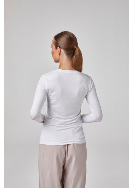 Kadın Beyaz Uzun Kollu Yuvarlak Yaka Modal Tişört C1T0N6O2 fiyatları