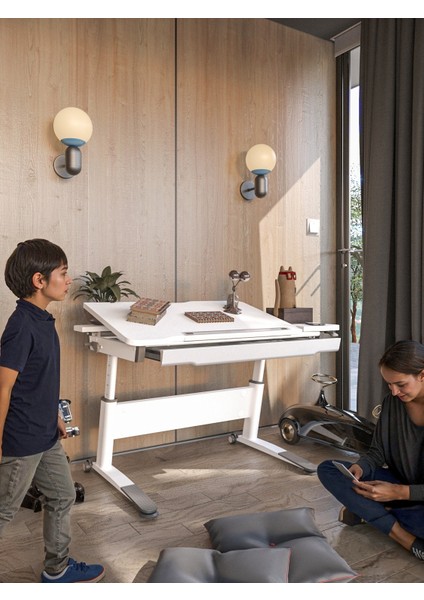 Ev Ofis Kullanımı İçin Çekmeceli Çalışma Masası - 120x75 Cm, Beyaz/Gri - Sirius Basic