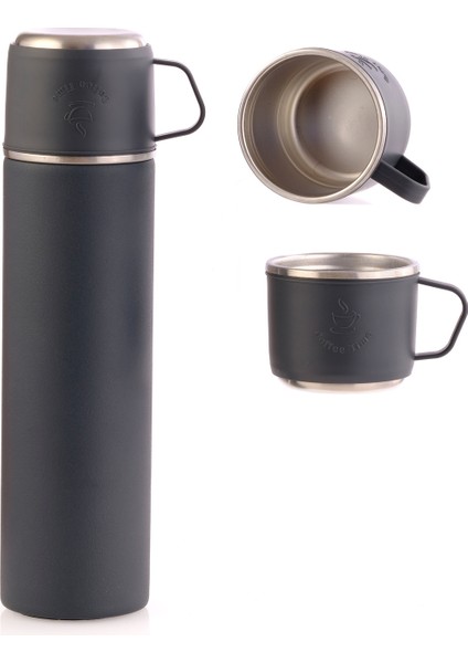 Paslanmaz Çelik 3 Bardaklı Termos 500ml - 6 Saat Sıcak, 12 Saat Soğuk Tutma Özelliği