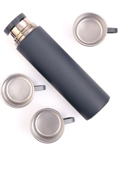 Paslanmaz Çelik 3 Bardaklı Termos 500ml - 6 Saat Sıcak, 12 Saat Soğuk Tutma Özelliği