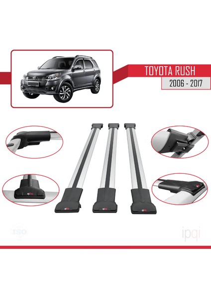 Toyota Rush 2006-2017 Arası ile Uyumlu Fly Model Ara Atkı Tavan Barı Gri 3 Adet fırsatları