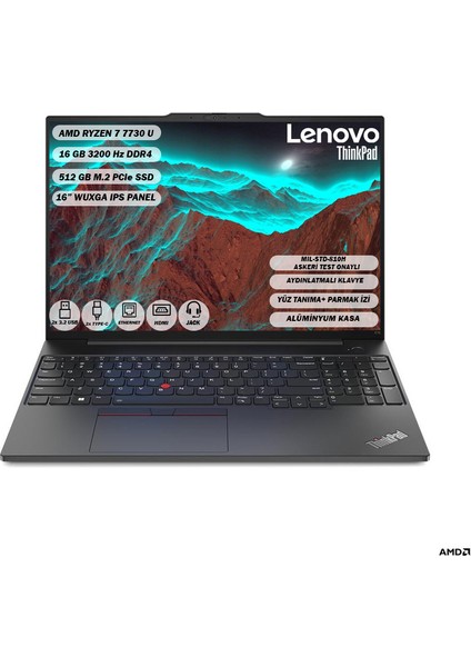 NB E16 THINKPAD 21JT0017TX RYZEN7-7730U 16GB 512SSD O/B 16 DOS