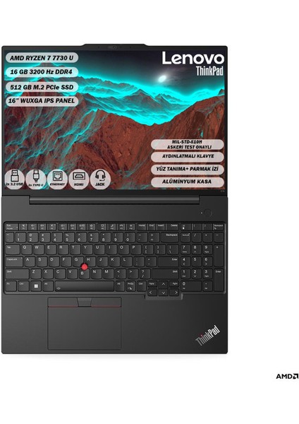NB E16 THINKPAD 21JT0017TX RYZEN7-7730U 16GB 512SSD O/B 16 DOS fırsatları