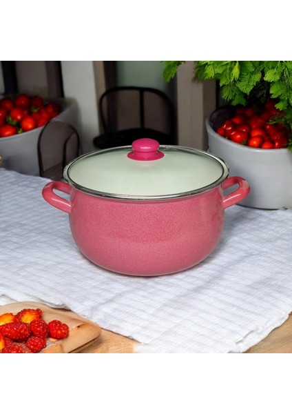 24 cm Emaye Kızartma Yoğurt Tenceresi Pembe 5.5 Litre