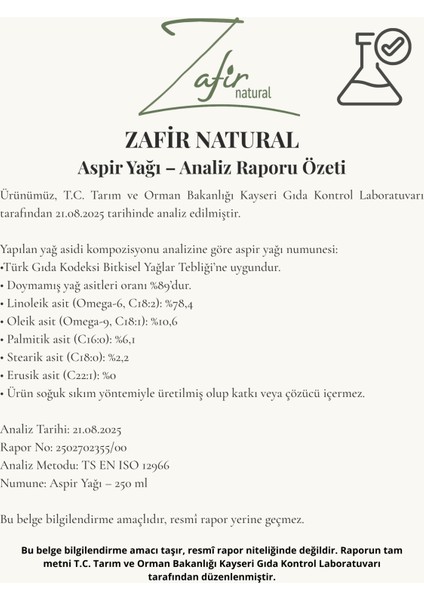 Aspir Yağı 250 mL - Soğuk Sıkım Cam Şişe indirimleri