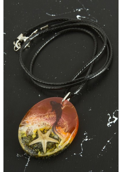 Ds-Derin Deniz Yıldızı Oval Epoksi Kolye-Sarı