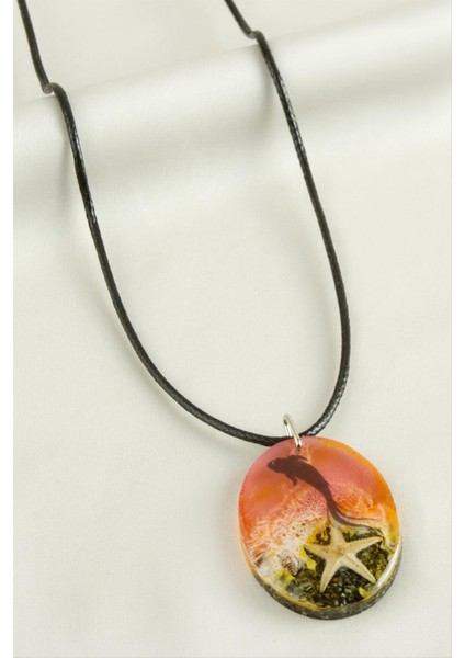 Ds-Derin Deniz Yıldızı Oval Epoksi Kolye-Sarı modelleri