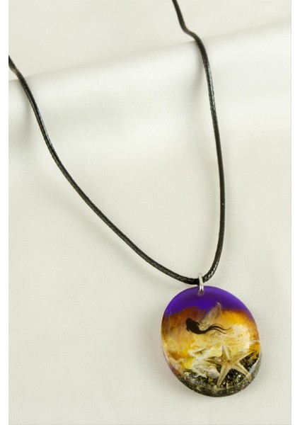 Ds-Derin Deniz Kızı Oval Epoksi Kolye-Mor