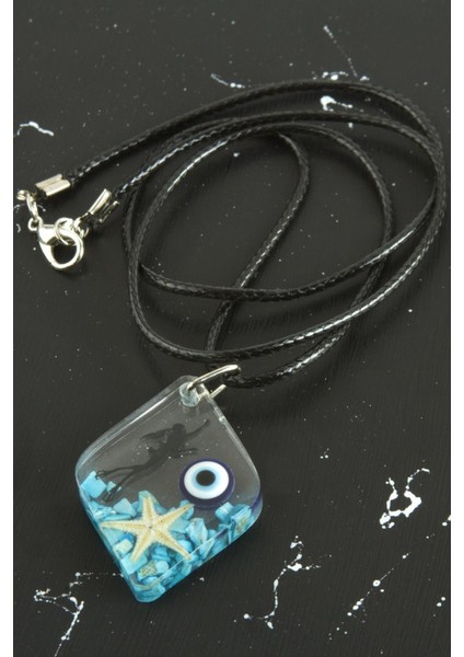 Ds-Derin Deniz Yıldızı Beşgen Epoksi Kolye-Mavi