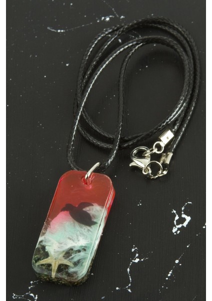 Ds-Derin Deniz Yıldızı Dikdörtgen Epoksi Kolye-Pembe fiyatları