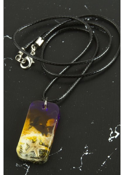 Ds-Derin Deniz Yıldızı Dikdörtgen Epoksi Kolye-Sarı