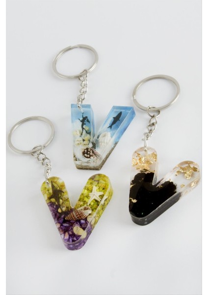 Ds-Derin V Harfli Epoksi Anahtarlık-Renkli