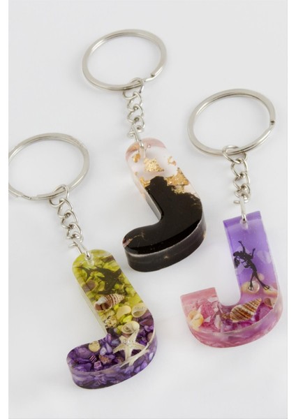 Ds-Derin J Harfli Epoksi Anahtarlık-Renkli modelleri