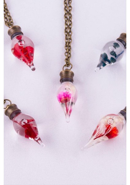 Ds-Derin Sulu Çiçek Fanus Canlı Kolye-K