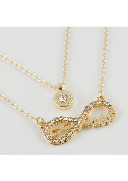 Ds-Derin Aşkım Yazılı Sonsuzluk Figürlü Yeni Sezon Ikili Kolye-Sarı