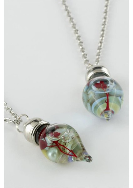 Ds-Derin Sulu Çiçek Fanus Canlı Kolye-Gümüş Rengi fiyatları