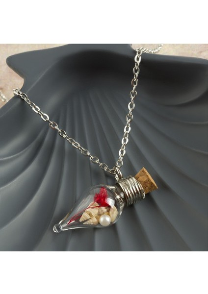 Ds-Derin Çiçek Fanus Canlı Kolye-Gümüş Rengi modelleri