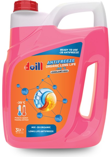 -39 Derece Hazır Karışım 3 Litre Kırmızı Organik Antifriz - G12 (Üretim Yılı: 2025)